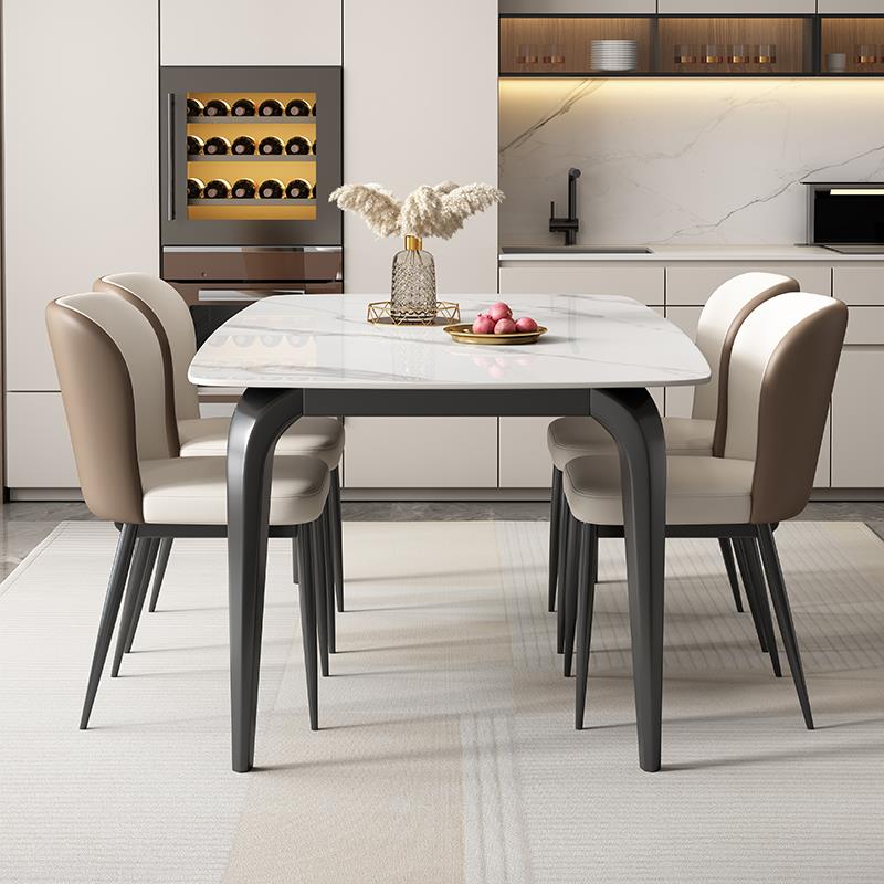 北欧轻奢2025年新款岩板餐桌椅组合现代简约轻奢家用小户型长方形