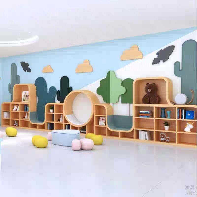 定制书架靠墙幼儿园图书架落地置物架学校走廊儿童社区阅读书柜
