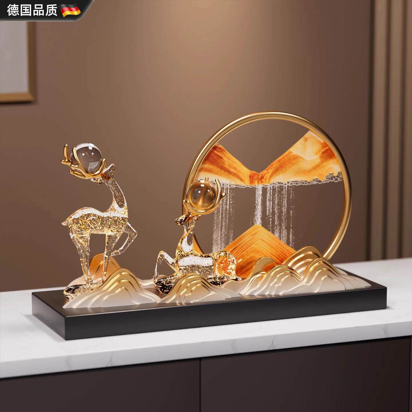 新中式轻奢招财鹿流沙画摆件客厅玄关电视柜家居办公室装饰乔迁礼