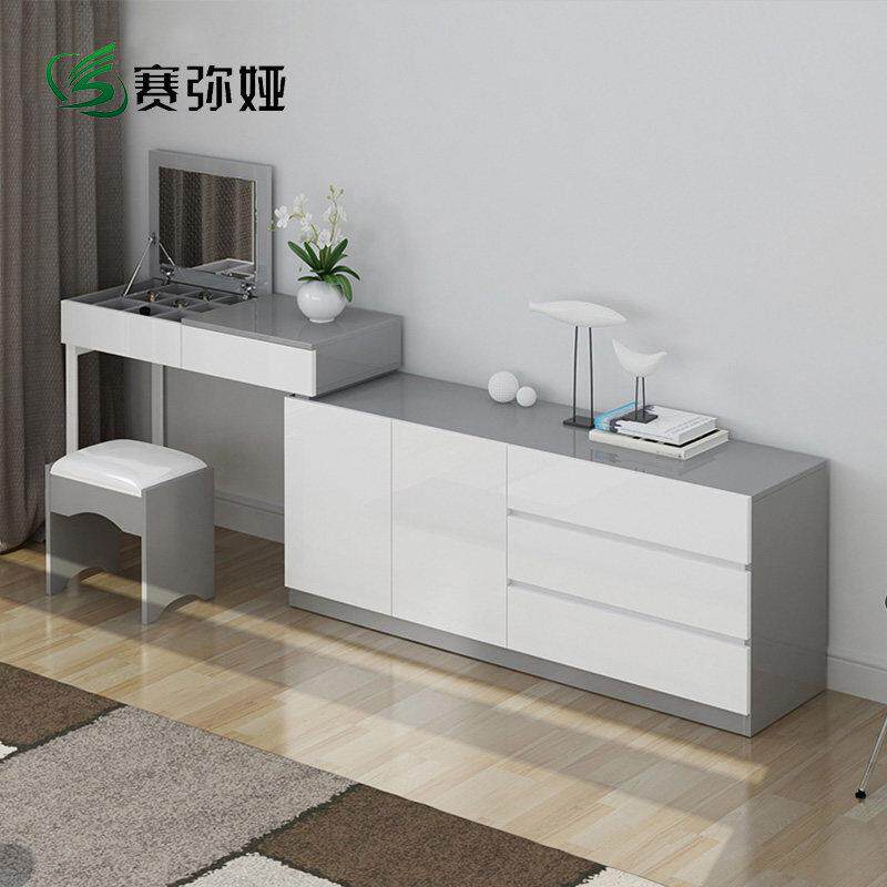 简约化妆台小户型现代多功能翻盖化妆桌伸缩卧室电视柜一体组合柜