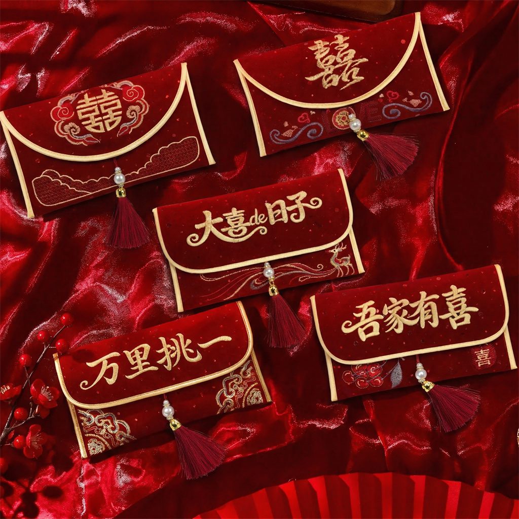 结婚订婚改口刺绣大号利是封图片