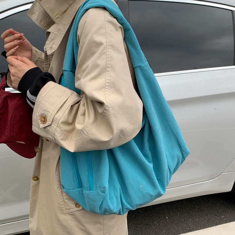 韩版休闲大容量手提包女包2025秋冬新款条绒布托特包简约托特包