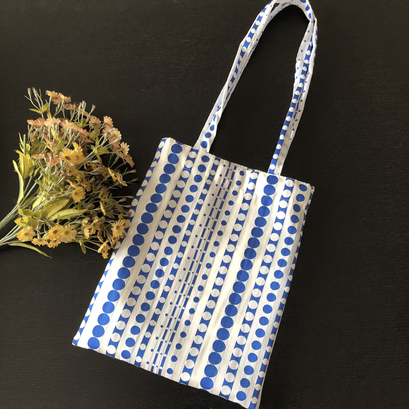 韩版清爽新款蓝莓泡泡欧根纱提花单肩包蓝色圆点休闲布袋女包