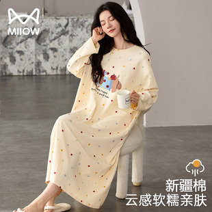 2026新款 猫人睡裙女款 女士英文睡衣女款 纯棉长袖 冬天高级感 春秋季