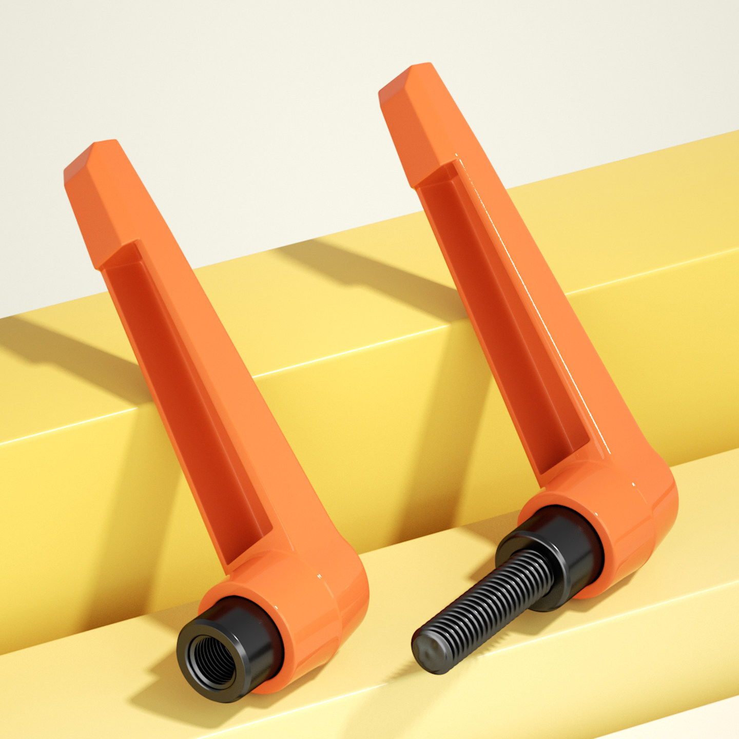 可调位橙色紧定手柄螺丝7字型棘轮把手L型快速手拧螺栓自锁紧扳手