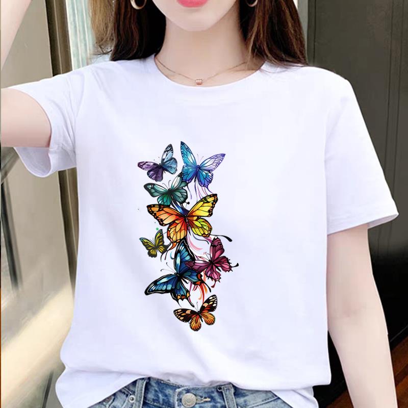 时尚女ins新款印花网红通勤夏季上衣洋气圆领欧美女装短袖T恤