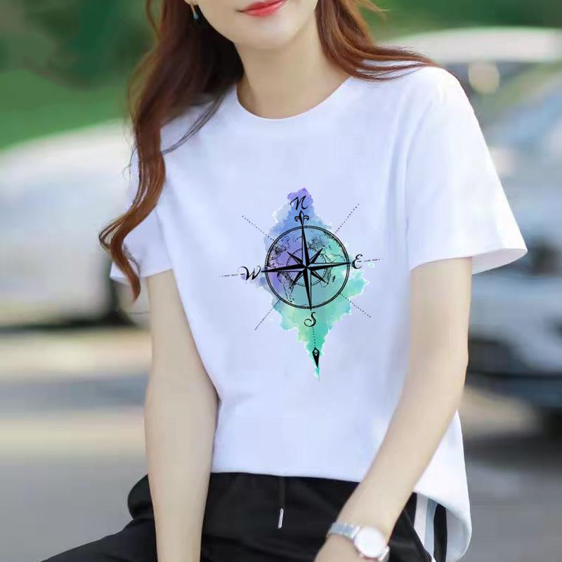 时尚网红印花打底衫流行爆款女几何卡通通勤显瘦ins短袖圆领T恤