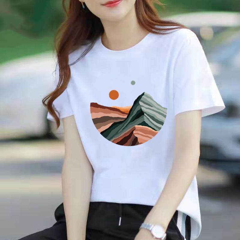 韩版上衣打底衫夏季印花网红爆款女中年妈妈通勤ins短袖圆领T恤