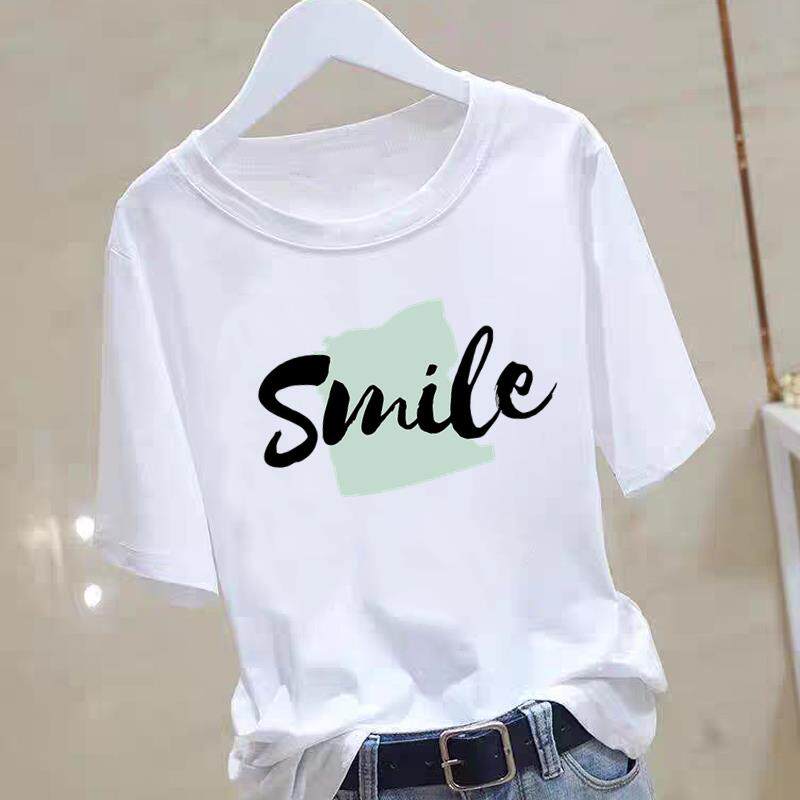 印花打底衫网红通勤夏季女ins短袖上衣洋气时尚白色体恤衫圆领T恤