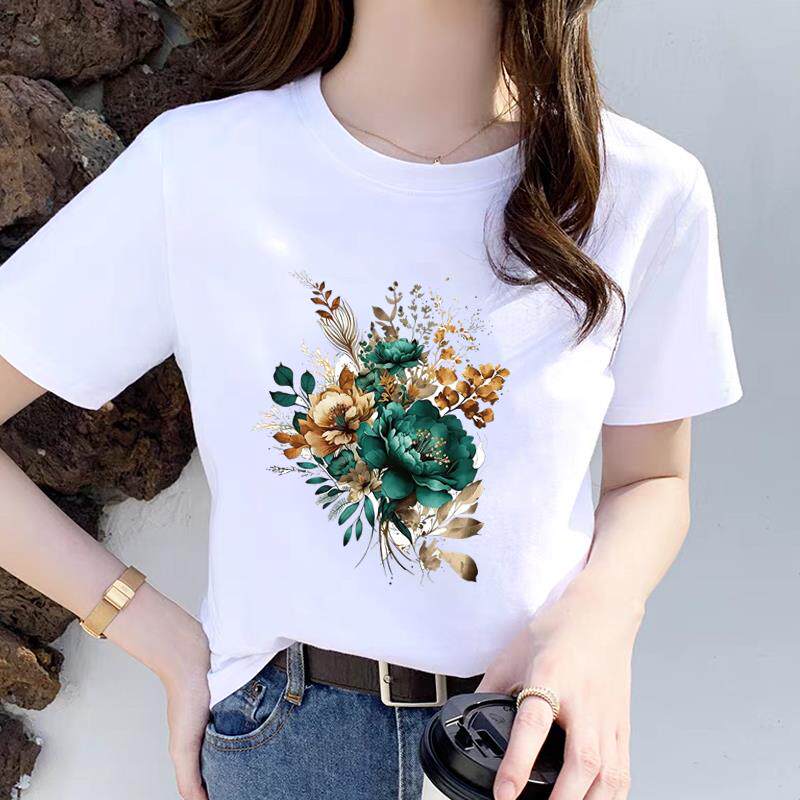 上衣洋气时尚印花打底衫网红通勤夏季女ins圆领白色休闲短袖T恤