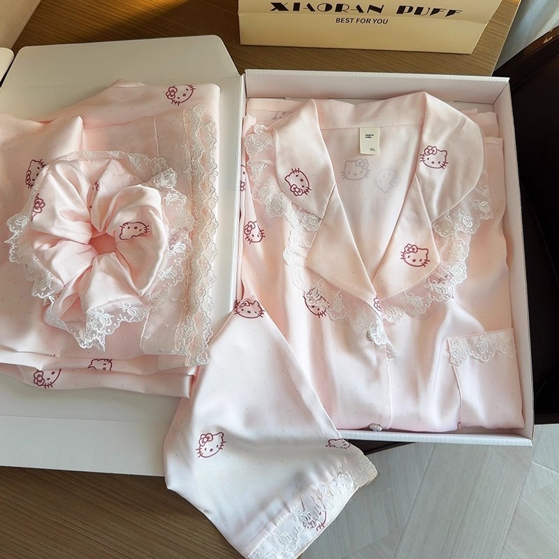 奶茶冰丝睡衣女款夏季长袖长裤家居服送女生闺蜜生日礼物礼盒套装