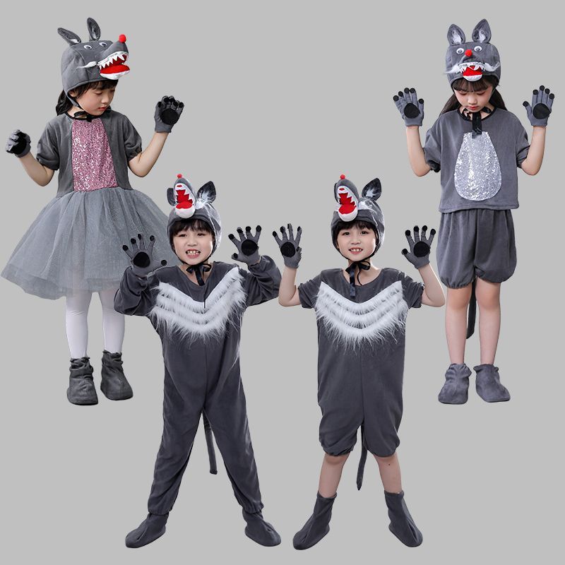 狼和小羊表演服六一儿童大灰狼演出服动物服小羊幼儿表演服狼和羊