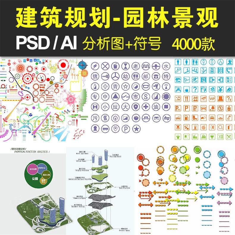 园林景观规划符号建筑学分析图ps方案AI建筑设计图标PSD分层素材