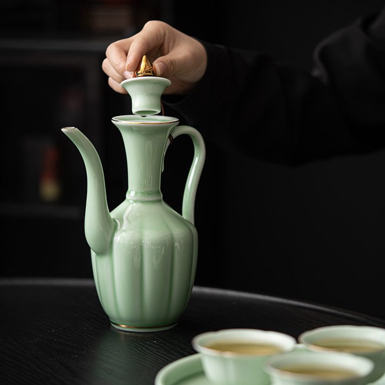 直销仿宋温酒器家用酒壶陶瓷热烫酒壶黄白酒恒温器一两50ml白酒杯