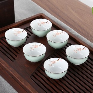 青瓷手绘梅花盖碗茶R杯整套茶具送礼家用 61N白瓷潮汕功夫茶具套装