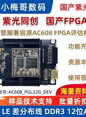 紫光同创国产FPGA开发板邮票孔核心板PGL22G替代小梅哥AC608 DDR3