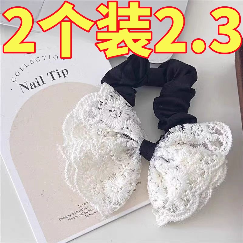 甜美蝴蝶結蕾絲雙層發圈