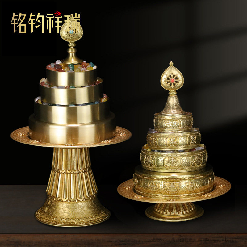 慧宝黄铜多用托盘家用摆件曼扎水果糕点八吉祥高脚供盘厅堂供碗碟