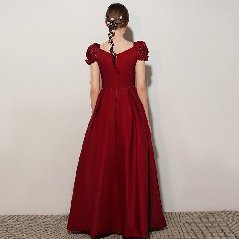 女大童小提琴演奏比赛长款红色公主裙儿童长笛钢琴古筝演出晚礼服