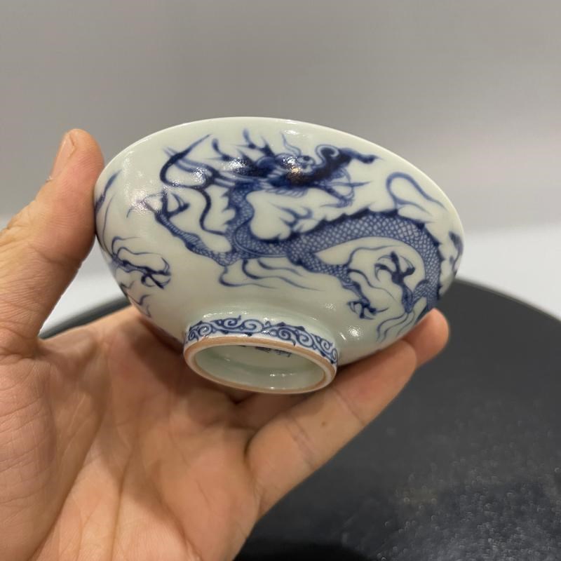 元青花海水龙纹茶具茶杯普洱杯景德镇仿古复刻手作柴窑瓷器主人杯