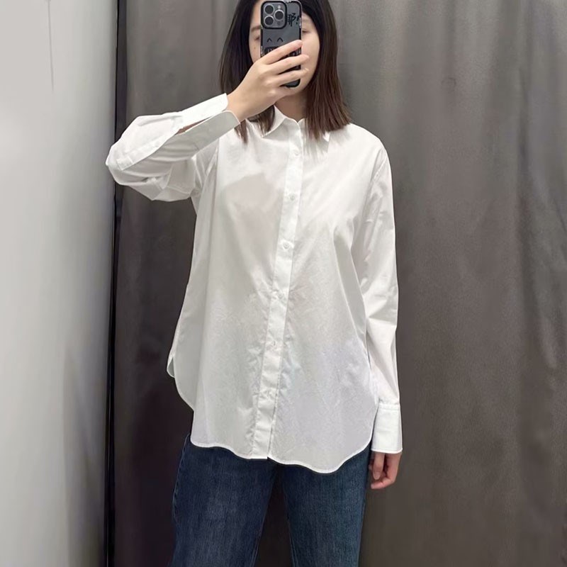 日单2023春夏女士显瘦纯棉衬衫长袖衬衣薄外套空调衫上衣女461146