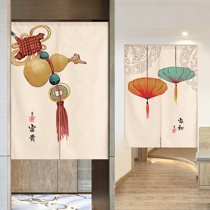 中式布艺门帘卧室隔断帘厨房卫生间厕所遮挡帘免打孔挂饰遮挡帘子