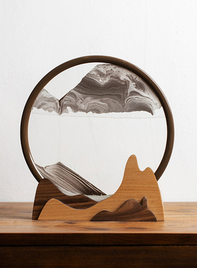 马鹿创意流沙画高山流水沙漏客厅办公室摆件新中式装饰品定制礼物