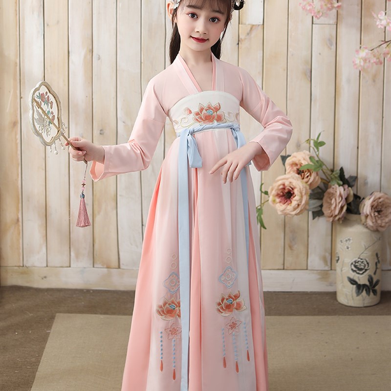 儿童古装汉服女童夏装小学生中国风仙女公主连衣裙长袖古风演出服