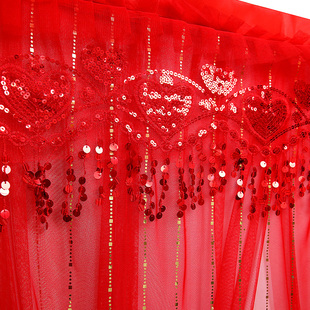 结婚用的喜门帘婚房门免打孔红色网纱双层卧室新房装饰浪漫新中式