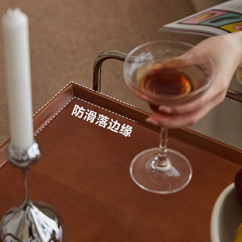 日式复古实木小推车客厅不锈钢轻奢餐车家用网红置物架可移动边几