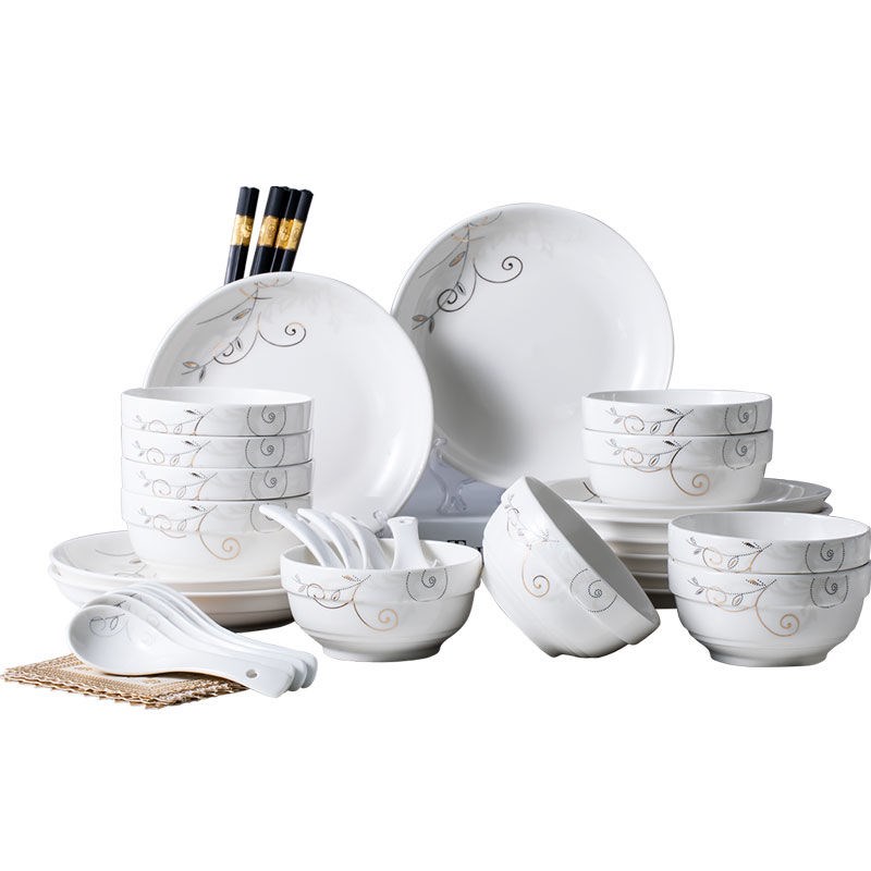 新年家用餐具套装 乔迁新居10人家用碗盘套装 高颜值盘子饭碗组合