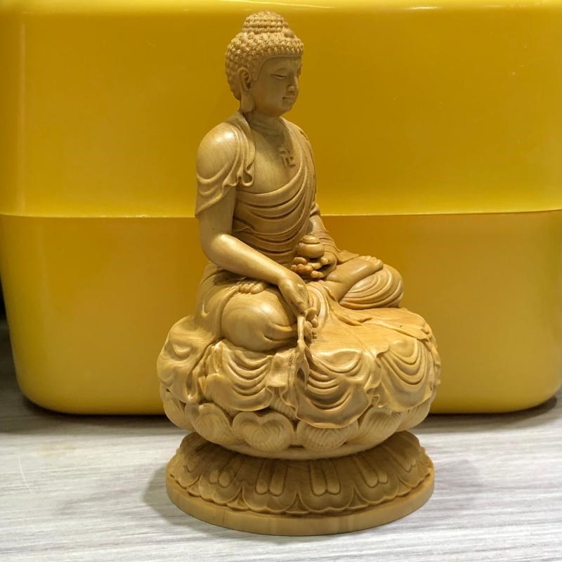 小叶黄杨木雕扶柳药师佛释迦牟尼佛人物佛像摆件家居寺庙供奉饰品