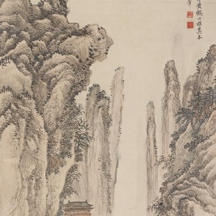 清 王翚 仙山楼阁图 四王工笔写意建筑山水画微喷装饰画学习画稿