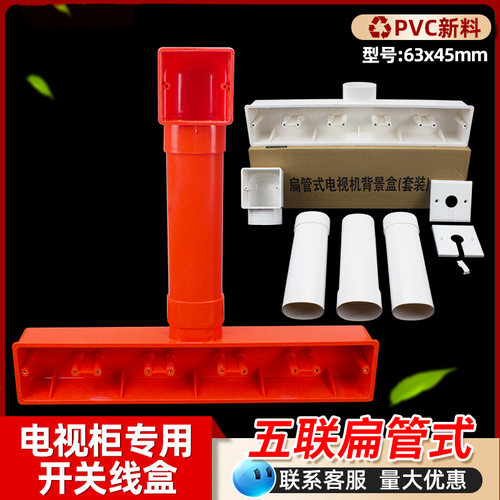 PVC86型电视背景盒 五联影音底盒 背景墙专用预埋盒扁管式接线盒