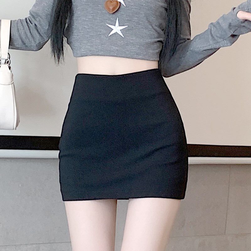 黑色高腰半身裙女2024新款包臀裙百搭弹力裙子包裙短裙OL显瘦半裙