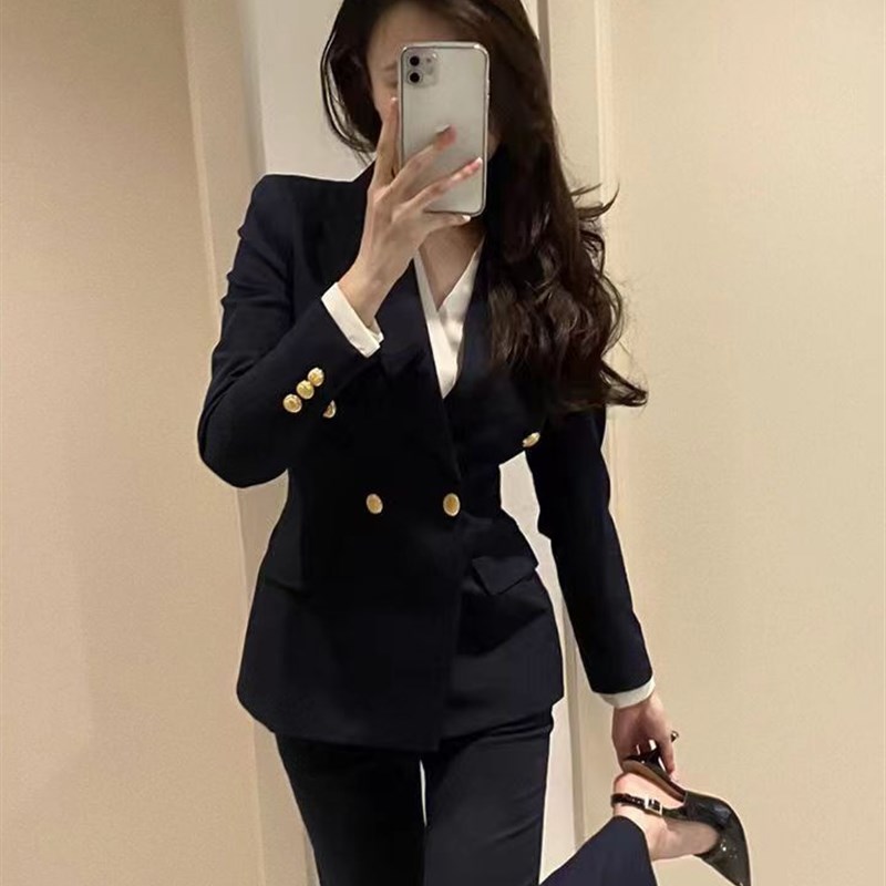 正装女套装大学生公务员面试工作服春秋黑色职业西装新款高端商务