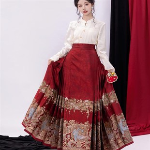 马面裙敬酒服订婚红色日常汉服 凤凰仿妆花长款 云上织 镜花朱颜