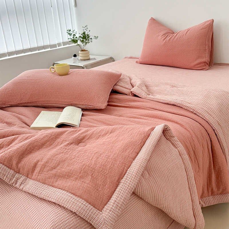 高档纯棉双面双层纱布夏被四件套床单款空调被亲肤夏季全棉夏凉被,床上用品,化纤被,淘宝优惠券,粉丝福利购,淘宝优惠卷