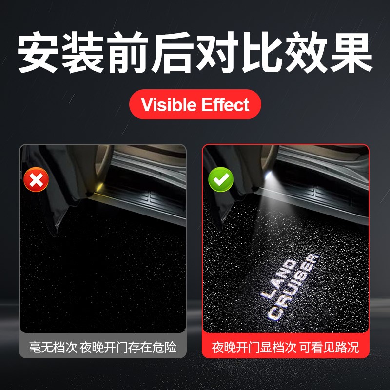 适用于22-24款兰德酷路泽LC300车门迎宾灯改装陆巡镭射灯投影配件