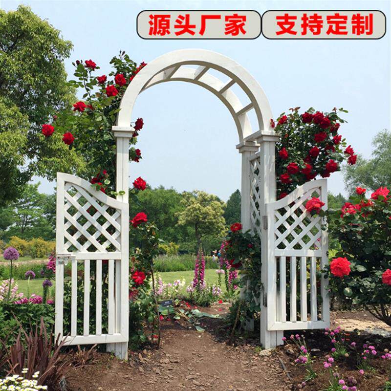 定制户外庭院装饰防腐木花园门碳化葡萄架半圆网格花架爬藤拱形门