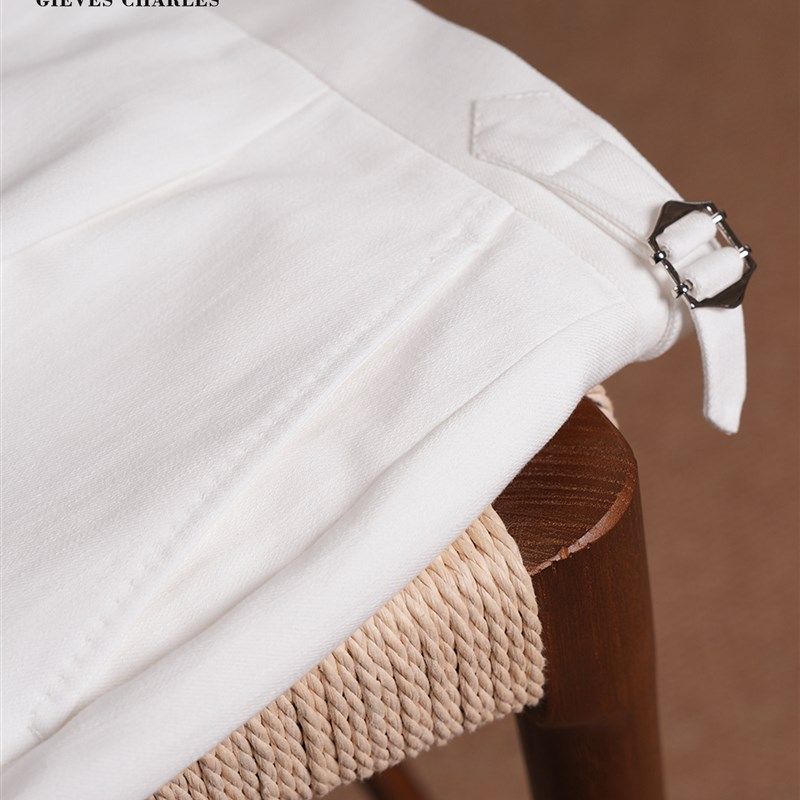 【25早秋新品】那不勒斯白色高腰牛仔西裤男士单褶休闲直筒西服裤