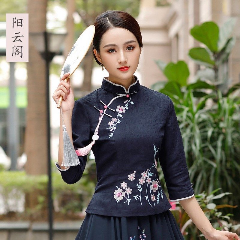 春夏唐装上衣复古改良旗袍两件套民国风女装中国风汉服茶服表演服