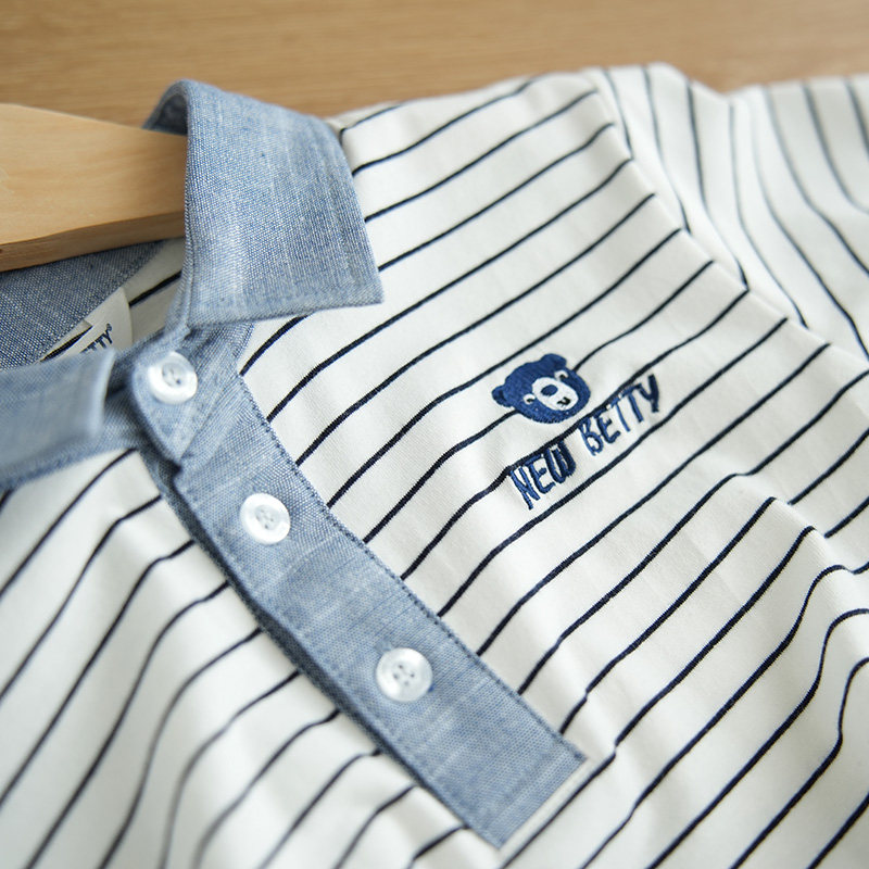 32支精梳纱 儿童条纹POLO衫 男童翻领薄款短袖T恤 中大童 夏款