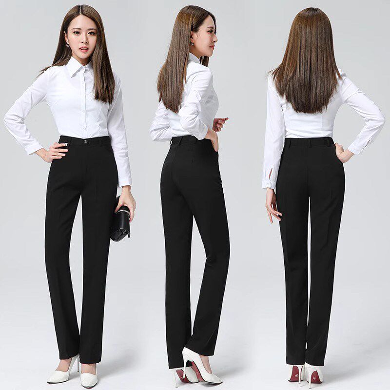 工作服西裤女职业高弹力松紧腰直筒高腰显瘦黑裤子上班穿便宜长裤