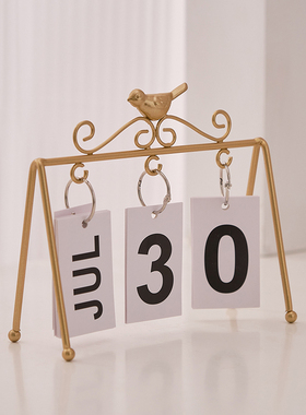 创意铁艺拍照时间日期牌2022年小鸟日历摆件桌面书桌家居装饰品