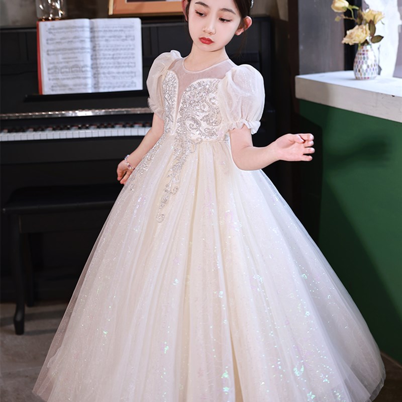 儿童礼服裙花童婚礼女童生日公主裙高端小女孩主持人钢琴演出服夏