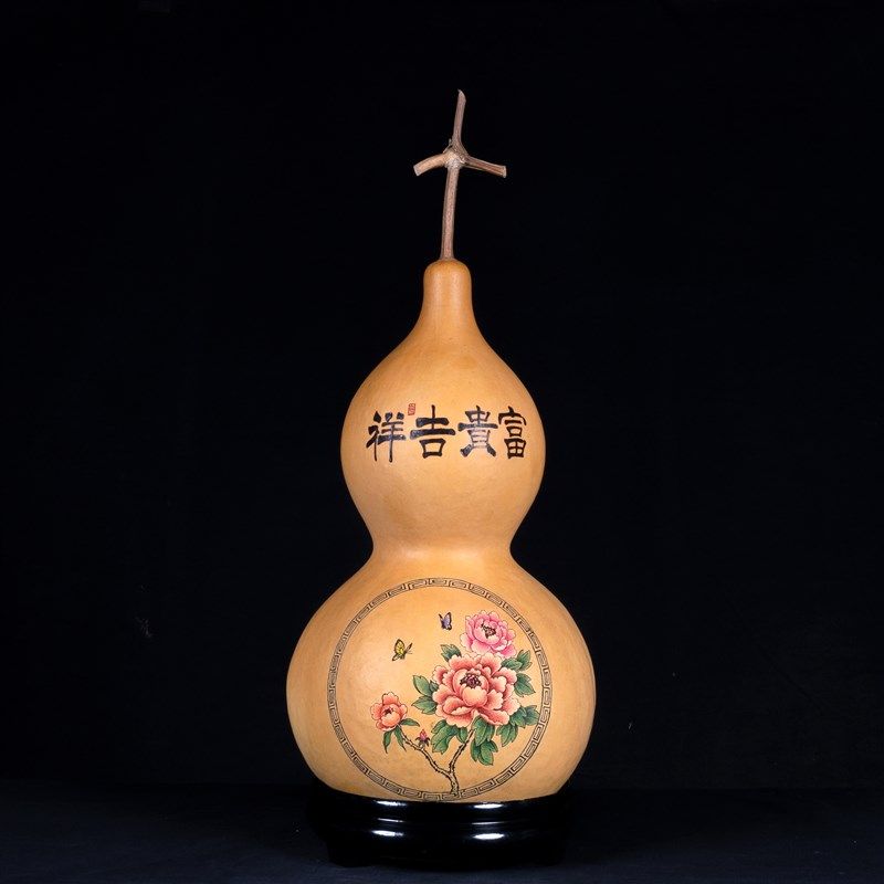 葫仙特大天然真葫芦摆件花鸟鱼吉祥寓意手工艺品墨刻针画客厅摆件
