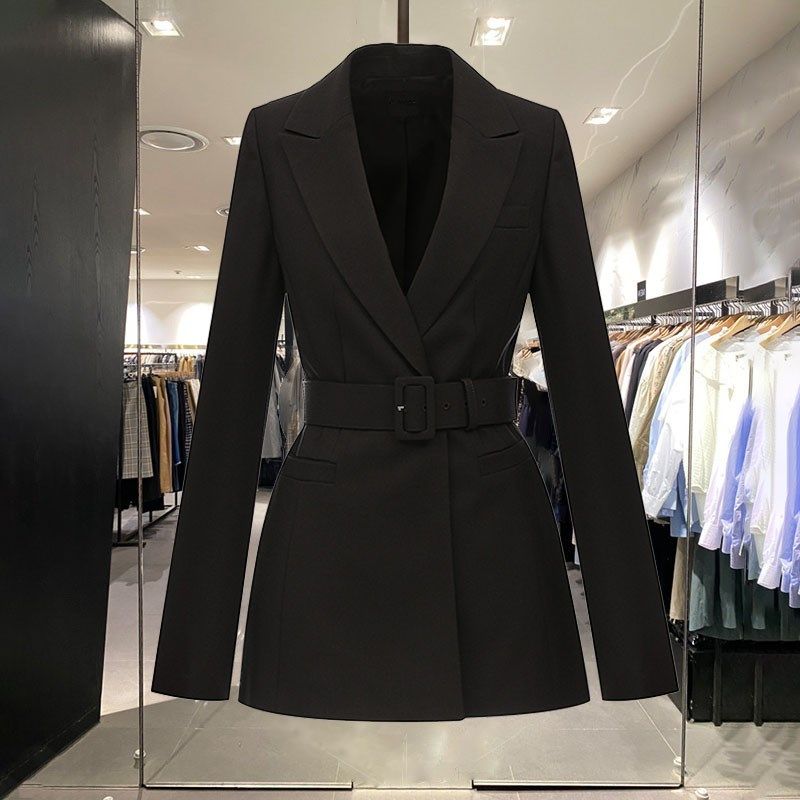 复古时尚系带收腰长袖小西装外套女2024年秋装新气质职业休闲西服