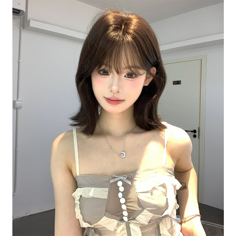 束朵假发女中长发网红日常自然可爱气质修脸齐刘海全头套式假发