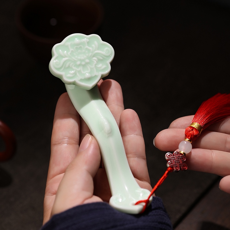 中式创意陶瓷玉如意小摆件家居书房书桌镇纸笔架装饰品小配件礼品